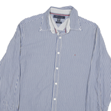 TOMMY HILFIGER Mens Blue & White Striped Shirt M Cotton Blend Classic