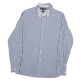 TOMMY HILFIGER Mens Blue & White Striped Shirt M Cotton Blend Classic