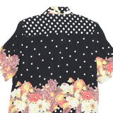 YESICA Womens Black White Polka Dot Floral Button Shirt Short Sleeve M