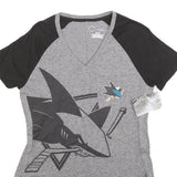 MAJESTIC Womens Grey & Black Graphic T-Shirt S Short Sleeve V-Neck Comfortable