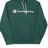 CHAMPION Mens Green Hoodie S Cotton Blend Pullover Logo Hooded Sweatshirt