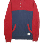 TOMMY HILFIGER Mens Red & Navy Hoodie Pullover L Quilted Design Cotton Blend