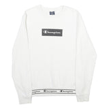 CHAMPION Mens White Cotton Blend Sweatshirt S Crew Neck Pullover Logo Print