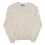 POLO RALPH LAUREN Mens Beige Plain Crew Neck Basic Knit Cotton Jumper M Casual