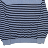 NAUTICA Mens Blue & Navy Striped Pattern Cotton Pullover Jumper L Zipped Neck