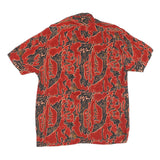 Mens Red Abstract Pattern Cotton Blend Shirt L Short Sleeve Button Collar