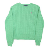 RALPH LAUREN Womens Green Cable Knit Crew Neck Jumper L Cotton Blend Classic