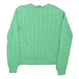RALPH LAUREN Womens Green Cable Knit Crew Neck Jumper L Cotton Blend Classic