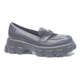 BAMBOO Womens Chunky Platform Loafer Shoes Black Leather UK 6 Trendy Comfort