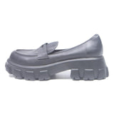 BAMBOO Womens Chunky Platform Loafer Shoes Black Leather UK 6 Trendy Comfort