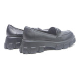 BAMBOO Womens Chunky Platform Loafer Shoes Black Leather UK 6 Trendy Comfort