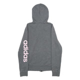 ADIDAS Womens Grey Hoodie S Zip Up Pink Logo Sleeve
