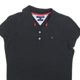 TOMMY HILFIGER Womens Black Short Sleeve Polo Shirt M Cotton Blend Classic