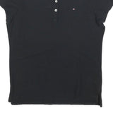 TOMMY HILFIGER Womens Black Short Sleeve Polo Shirt M Cotton Blend Classic