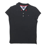 TOMMY HILFIGER Womens Black Short Sleeve Polo Shirt M Cotton Blend Classic
