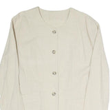 Womens Cream Cotton Blend Button Jacket L Plain Classic Stylish Lightweight