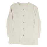 Womens Cream Cotton Blend Button Jacket L Plain Classic Stylish Lightweight