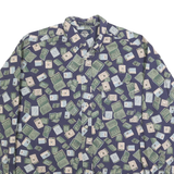 DOCKERS Mens Blue & Green Patterned Cotton Shirt M Casual Button Front