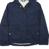ZARA BASIC Womens Navy Blue Jacket S Cotton Blend Zip Hooded Casual Outerwear