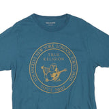TRUE RELIGION Mens Blue Graphic T-Shirt XL Short Sleeve Crew Neck Cotton Blend