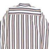 BASIC EDITIONS Mens White & Navy Striped Cotton Shirt S Button Down Casual