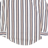 BASIC EDITIONS Mens White & Navy Striped Cotton Shirt S Button Down Casual