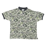 OP SPORT Mens Green Leaf Print Short Sleeve Polo Shirt L Cotton Blend Casual