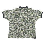 OP SPORT Mens Green Leaf Print Short Sleeve Polo Shirt L Cotton Blend Casual