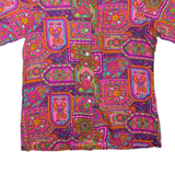 Womens Pink & Purple Patchwork Pattern Polyester Blend Shirt S Bright Casual