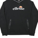 ELLESSE Mens Black Hoodie M Cotton Blend Pullover Hooded Sweatshirt Logo Print