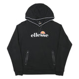 ELLESSE Mens Black Hoodie M Cotton Blend Pullover Hooded Sweatshirt Logo Print
