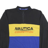 NAUTICA Mens Black & Yellow Blue Colourblock Long Sleeve Polo Shirt 2XL Zip Neck