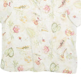 CANDA Womens Cream Floral Printed Shirt Short Sleeve Collared S Polyester Top