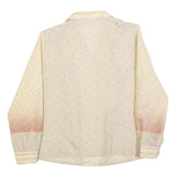 Womens Cream & Pink Printed Shirt Long Sleeve Button Neck L Lightweight