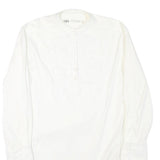 ZARA Womens White Basic Long Sleeve Round Neck Plain L Cotton Blend Top
