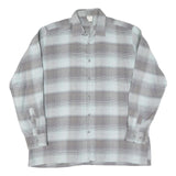 Mens Grey & White Check Cotton Shirt L Casual Classic Button-Up