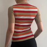 1970s Fauler Striped Top - 2XS Beige Viscose Blend