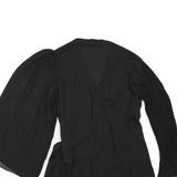 ZARA Womens Black Wrap Top Long Sleeve V-Neck Pleated Cuffs L