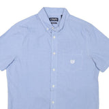 CHAPS Mens Blue Plain Cotton Blend Short Sleeve Shirt M Button-Down Collar