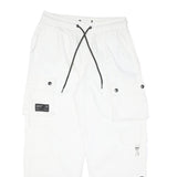 Mens Cotton Blend White Relaxed Cargo Trousers W30 L28 Drawstring Casual Pants