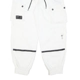 Mens Cotton Blend White Relaxed Cargo Trousers W30 L28 Drawstring Casual Pants