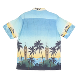 RJC Mens Blue Hawaiian Cotton Shirt L Tropical Palm Tree Print Casual