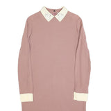 VICTORIA BECKHAM Womens Pink & Cream Long Sleeve Day Polyester Blend UK 10 Dress