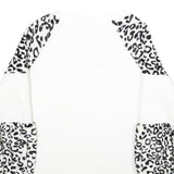 Womens White & Black Animal Print Pattern Fleece Pullover Crew Neck Jumper L
