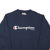 CHAMPION Mens Navy Blue Crew Neck S Cotton Blend Logo Sweatshirt Casual