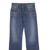 GUESS Womens Blue Regular Fit Straight Denim Medium Wash Jeans W32 L34 Button