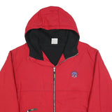 LA MODE DES MONTAGNES Mens Red Hooded Jacket L Polyester Blend Plain Zip Outdoor