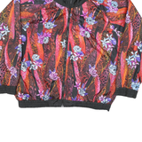 CASUAL ISLE Womens Black & Red Floral Nylon Zip Jacket XL Lightweight Patterned