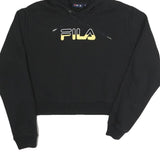 FILA Womens Black Hoodie L Cotton Blend Pullover Cropped Sweatshirt