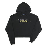 FILA Womens Black Hoodie L Cotton Blend Pullover Cropped Sweatshirt